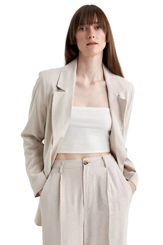 DeFacto Women's Z2536AZ Blazer, Stone, 12