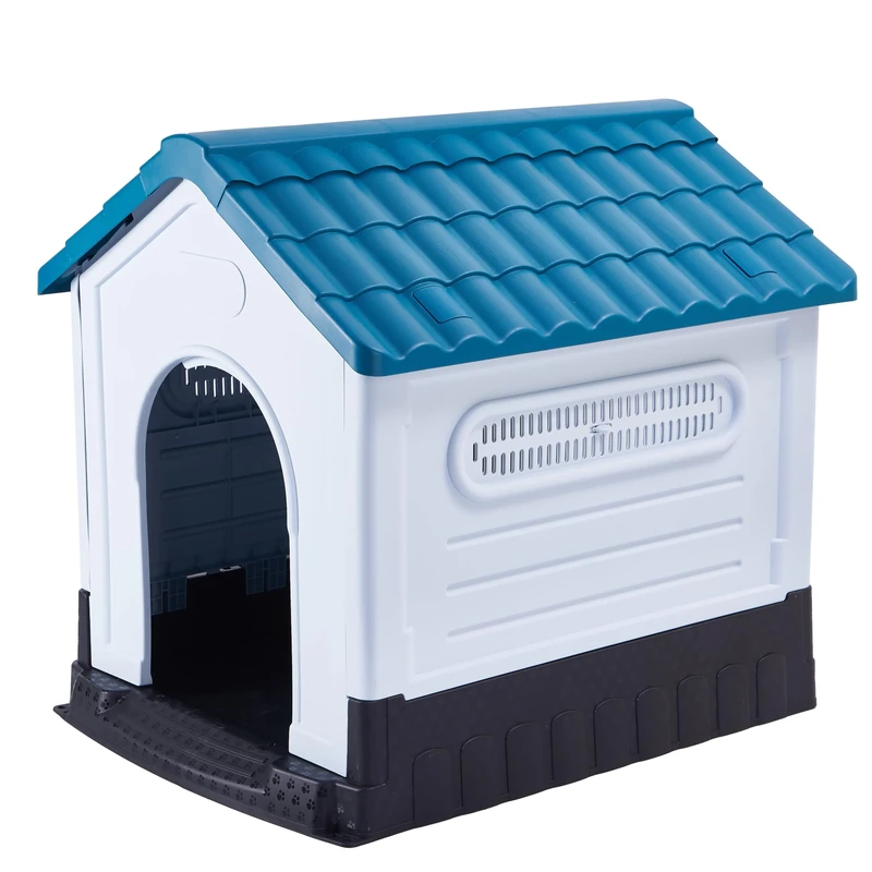 Lanco - Kennel for Medium Dogs. Indoor and Outdoor use with vents. Resistant Material. 33x26x30 inches (L*W*H). Blue and White.