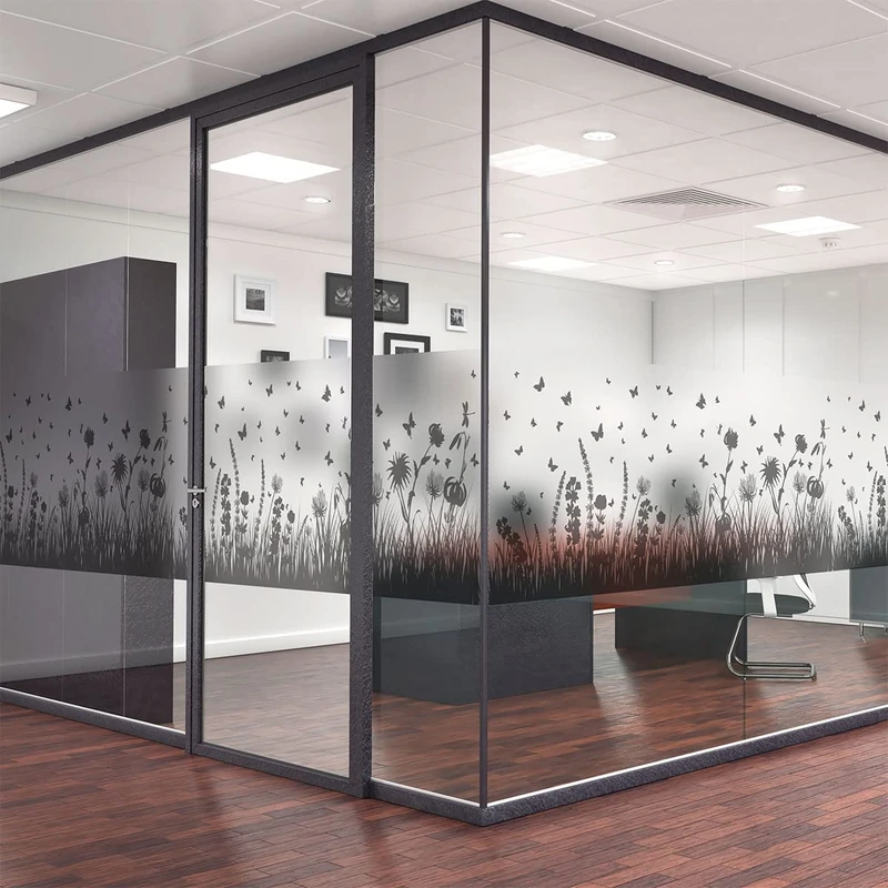 Opaque Window Film - Flower and Butterfly Field - Sticker for Window & Shower Door - 40 x 200 cm