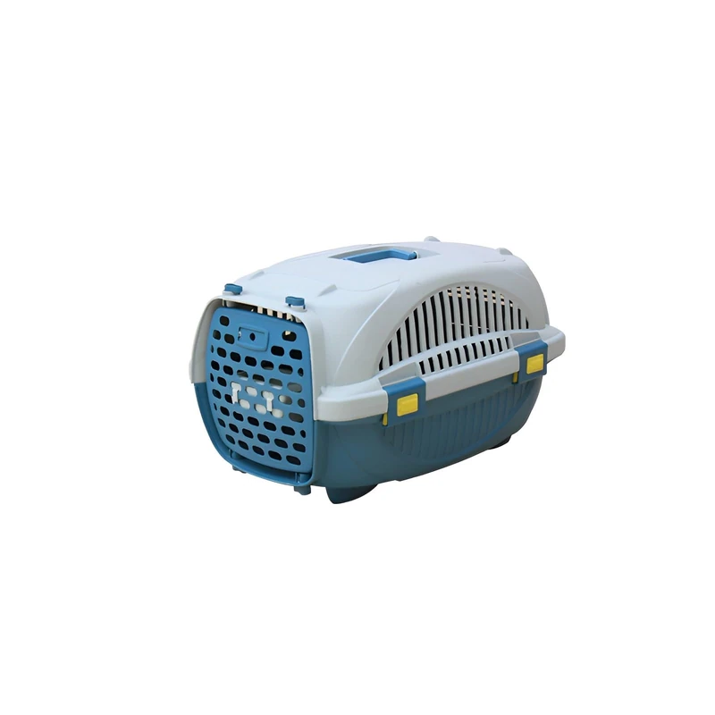 Lanco - Small Dog Cat Carrier. Portable and Breathable Plastic. Pets Dogs Cats. Resistant Material. 24x16x17 inches (L*W*H). White and Blue Color.