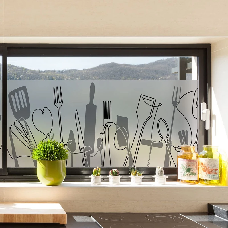 Anti-Blackout Window Film - Kitchen Utensil - Stickers for Windows and Shower Doors - 40 x 200 cm