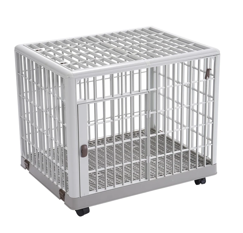 Lanco - Premium Dog and Cat Pet Cage. Plastic: resistant and washable without corrosion. With Door, Top Cover and Wheels for easy movement. Measurements: 25x20x22 inches (L*W*H). White color