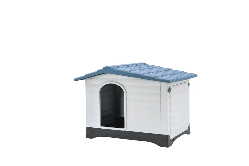 Lanco - Kennel for Medium Dogs. Indoor and outdoor use with vents. Resistant material. 36x27x26 inches (L*W*H). Blue and White.