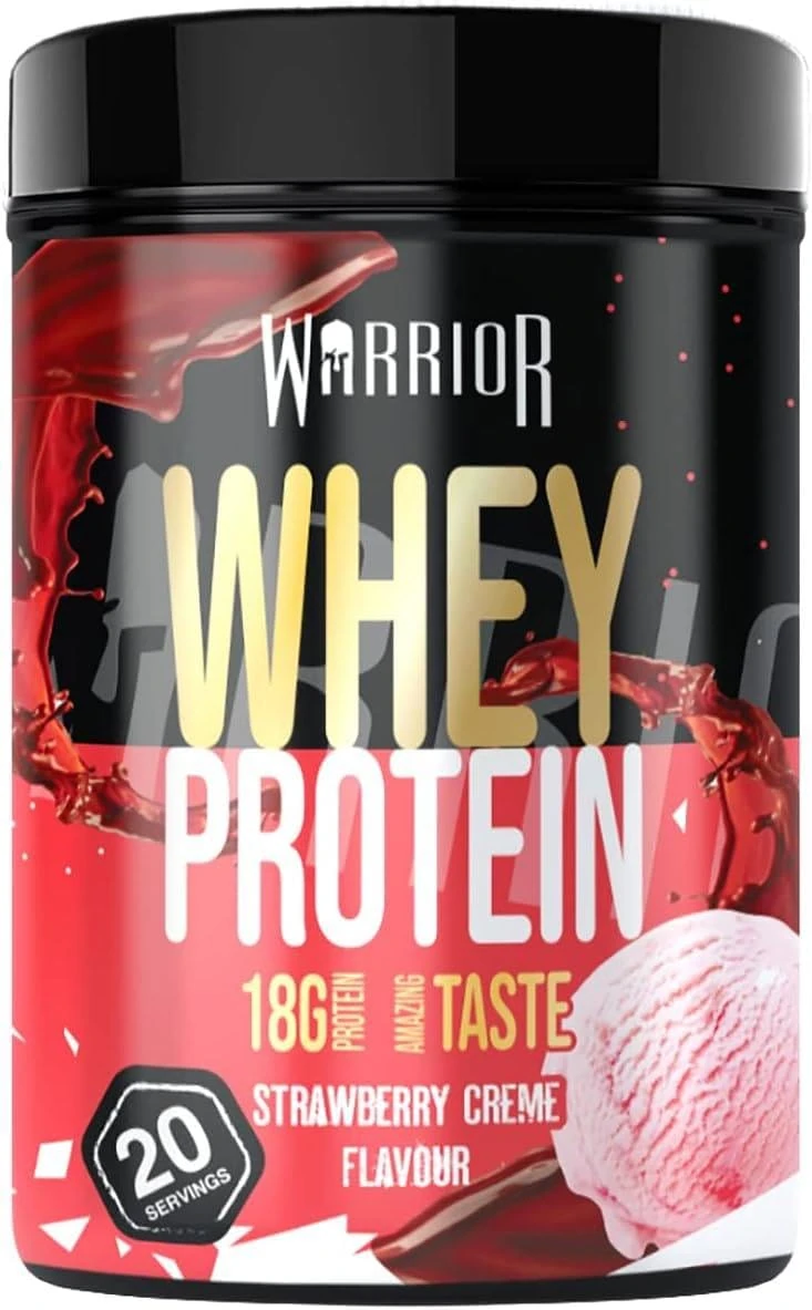 Warrior Whey Protein Powder | High Protein Shake for Muscle Growth, Recovery & Weight Loss | Up to 36g Whey per Serving | Low Carb, Low Sugar, Keto Protein | GMP Certified - Strawberry