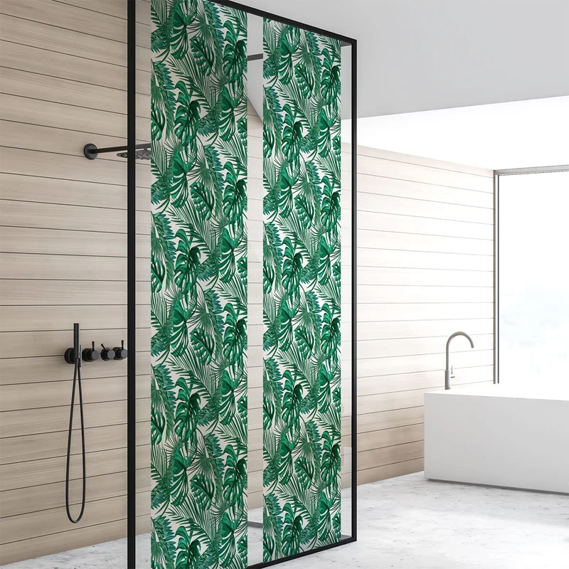 Opaque Palm Leaves Window Film Self Adhesive Glass & Shower Door 40x200cm
