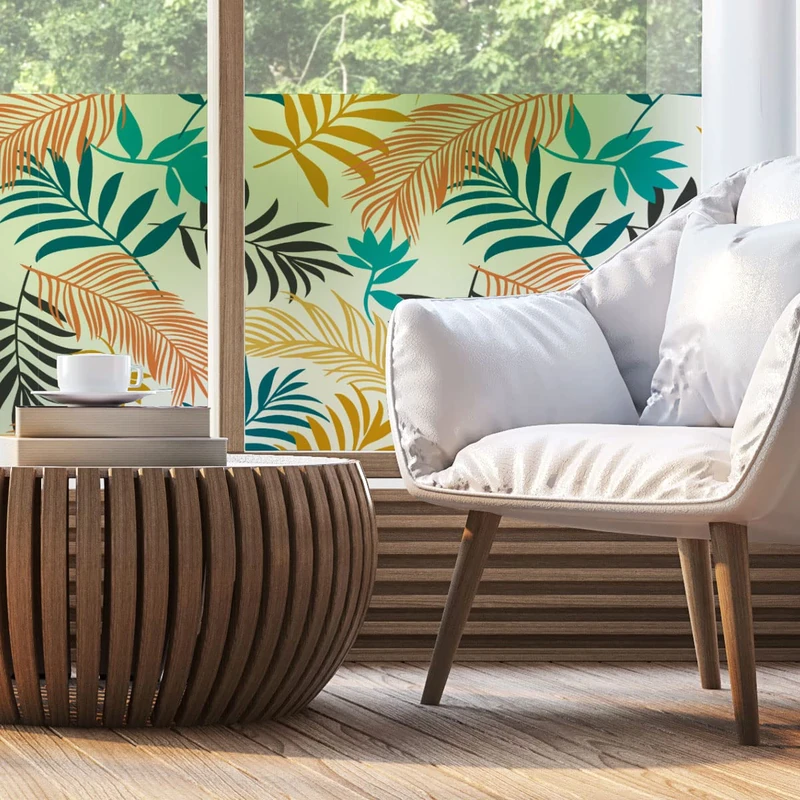Opaque Palm Leaves Window Film Self Adhesive Glass & Shower Door 40x200cm