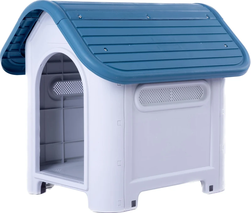 Lanco - Kennel for Small Dogs. Indoor and Outdoor use with vents. Resistant Material. 30x23x26 inches (L*W*H). Blue and White.