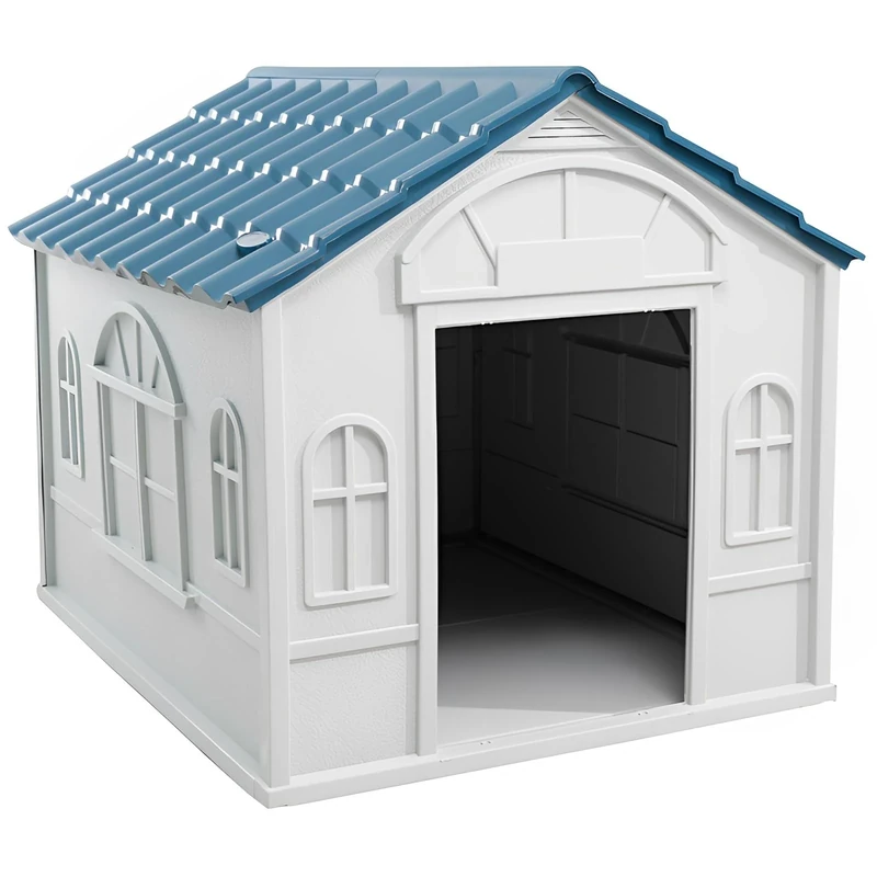 Lanco - Kennel for Small and Medium Dogs. Indoor and outdoor use with vents. Resistant material. 30x26x25 inches (L*W*H). Blue and White.