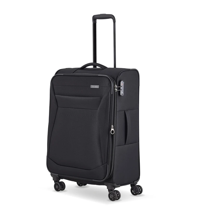 travelite 4-wheel suitcase size M soft-shell, luggage series CHIOS with expansion fold + edge protection, trolley in timeless look, 67 cm, 60 - 66 liters