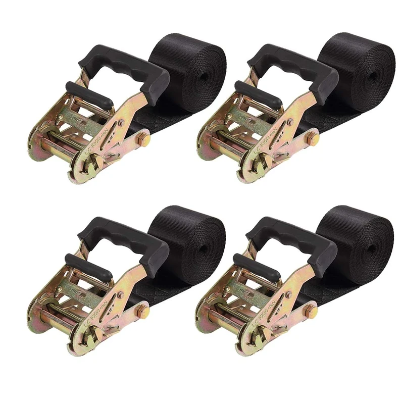 Endless Ratchet Tie Down Straps Heavy Duty Cargo Tie Downs, Durable Nylon Black Strap Down Ratcheting Securing Straps, Track Spring Fittings, Tie-Down Motorcycles, Trailer Loads, Kayak (10'x2-4pack)