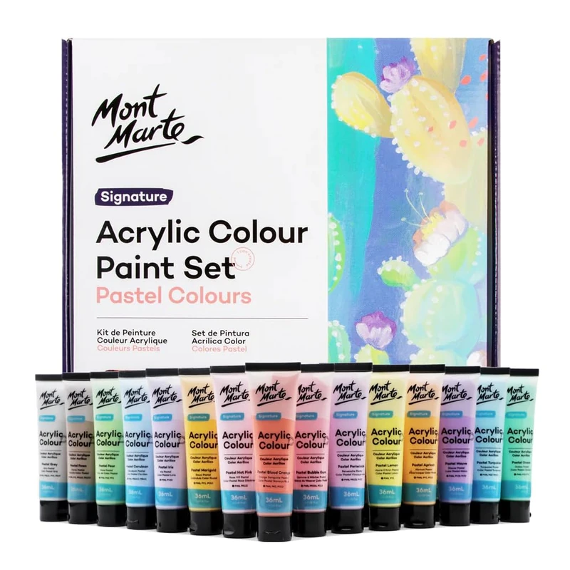 MONT MARTE Acrylic Paint Pastel Set – 36 x 36ml – Modern Pastel Colours for Canvas, Cardboard, Paper, Leather and more