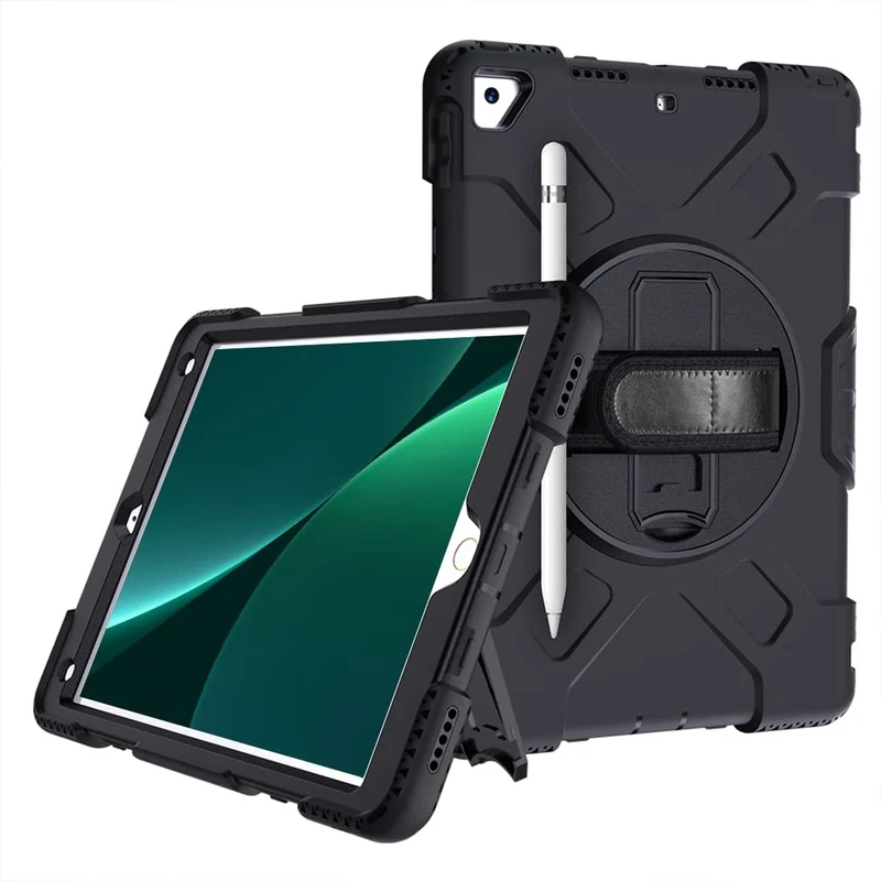 Case for iPad Air3 2019/iPad Pro 10.5 2017 with Folding Stand, Three-in-one Shockproof Case with Pen Holder and wrist strap- Black