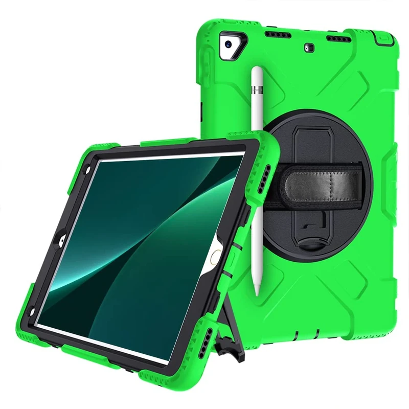 Case for iPad Air3 2019/iPad Pro 10.5 2017 with Folding Stand, Three-in-one Shockproof Case with Pen Holder and wrist strap- Emerald Green