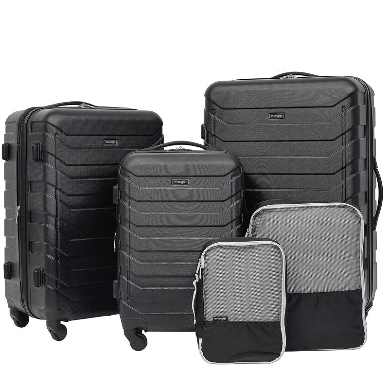 Wrangler 5 Pc Luggage and Accessories Set, Black, 5 Piece Set, 5 Pc Luggage and Accessories Set