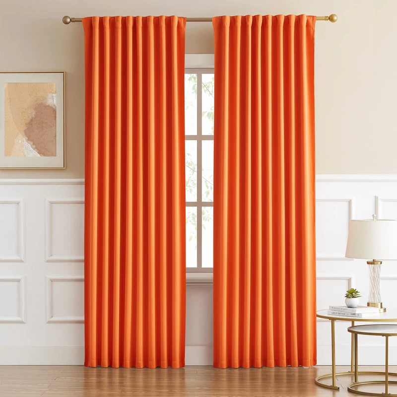 DUALIFE 90 Inch Curtains Orange Summer Decor - Fall Decor Curtains for Boys Living Room Bedroom 52x90 Inch,Back Tab and Rod Pocket,2 Panels