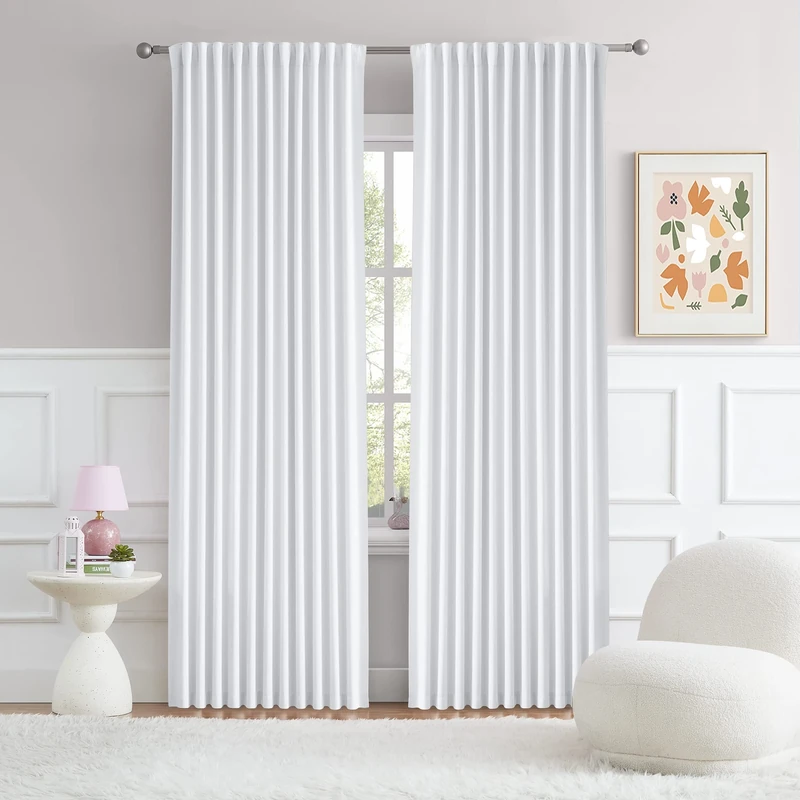 DUALIFE 70 Inch Wide White Window Curtains - 70 W x 84 L, Solid Room Darkening Privacy Assured Drapes for Sliding Door Rod Pocket and Back Tab Curtains, 2 Panels