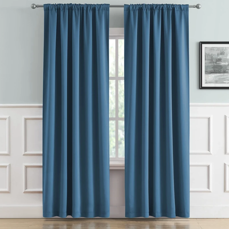 DUALIFE Blackout Curtains 94 Inch 240 cm with Back Pocket Rod Pocket Thermal Insulated Curtains for Bedroom Bohemian Decor for Hallway Living Room 52x98 Inch 2 Pieces Midnight Blue
