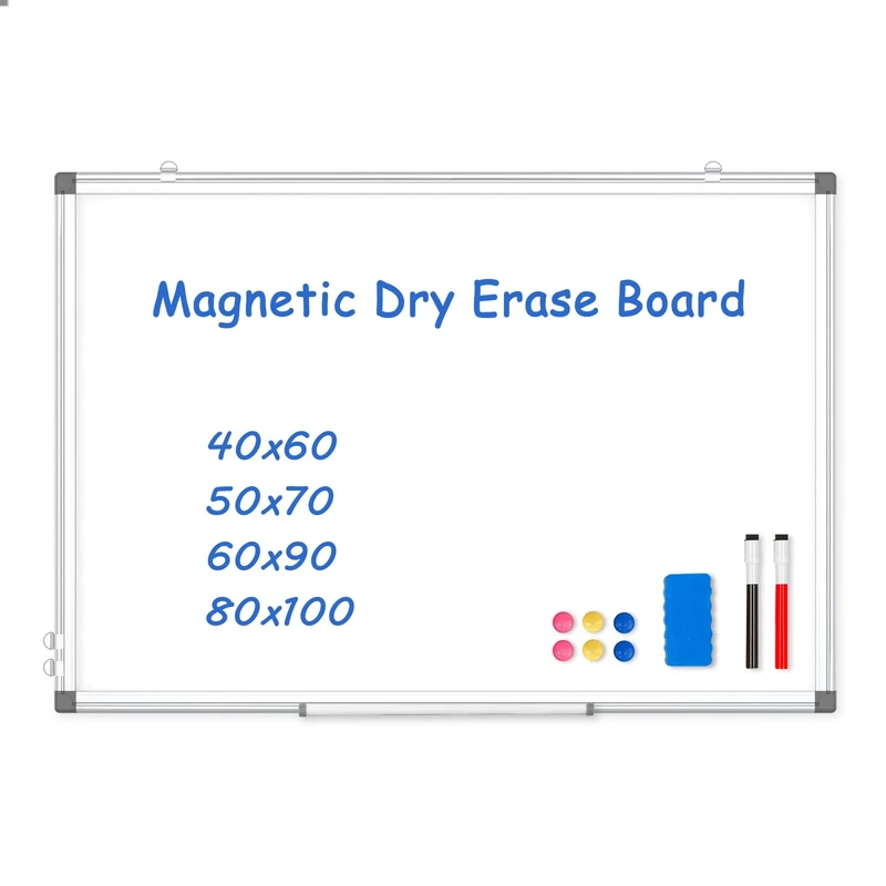 AMUSIGHT Back to School Magnetic Whiteboard Dry Erase for Wall, 88x118 cm White Board with Aluminum Frame for Office, Home and School, 2 Markers, 1 Pen Tray, 8 Magnets