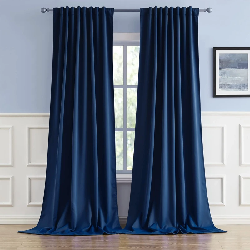 DUALIFE Blackout Curtains Extra Long Thermal Insulated Blackout Curtains Window Treatments for Bedroom Living Room Back Pocket with Tab/Rod Pocket Navy Blue 132x132 2 Panels