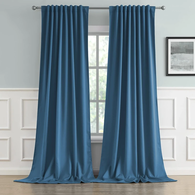 DUALIFE Thermal Insulated Blackout Curtains - Back Pocket Rod Tab Top Curtains Bedroom Blackout Panels for Living Room 52.4 x 98.4 inch, Midnight Blue, 2 Pack