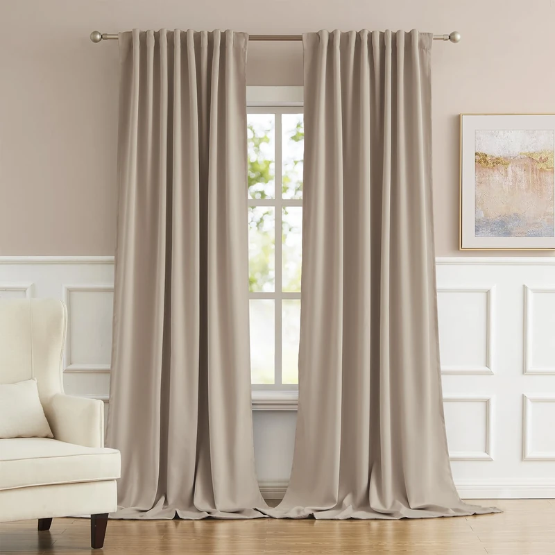 DUALIFE 132 Inch Extra Long Curtains Rod Pocket/Back Tab,Triple Weave Microfiber Room Darkening Blackout Privacy Draperies W52 x L132 inch 2 Panels