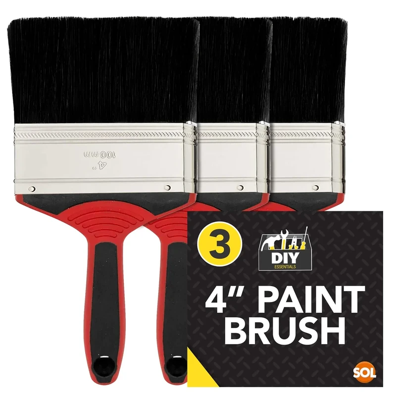 SOL 3pk 4-Inch Paint Brush - Smooth Finish for Indoor & Outdoor