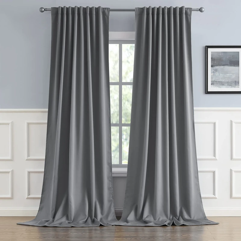DUALIFE 132 Inch Curtains Extra Long Back Tab and Rod Pocket (Medium Grey Color) Thermal Insulated Blackout Curtains 52 by 132 Inch 11 ft Custom Made 2 Panels Set, Window Drapes for Bedroom