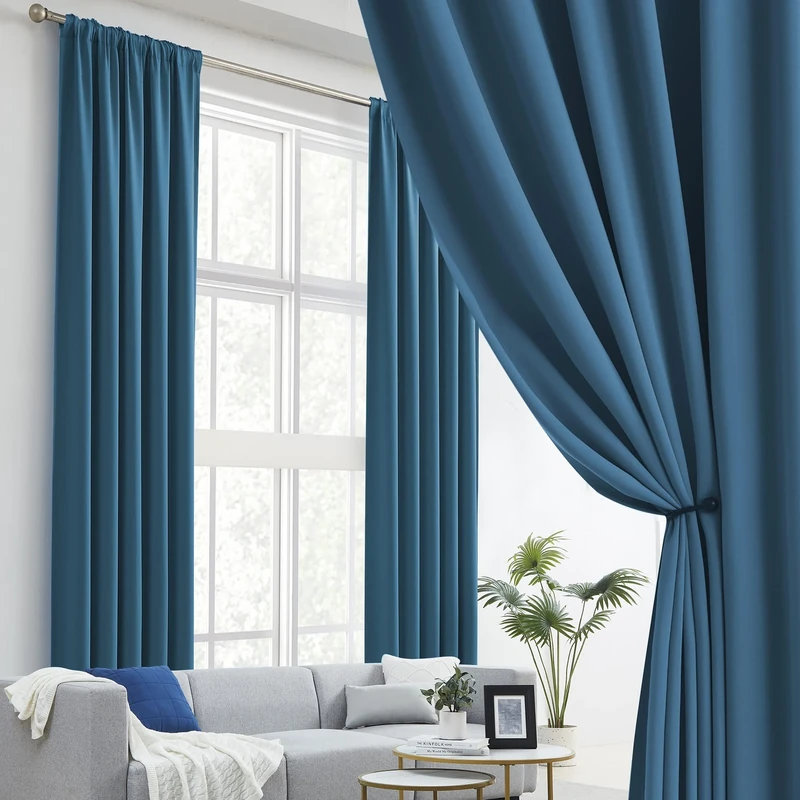 DUALIFE 120 Inch Blackout Curtains 10 ft Length High Ceiling - Thermal Insulated Back Tab/Rod Pocket Room Darkening Drapes for Living Room (52 x 120 Inch, Midnight Blue,2 Pcs)