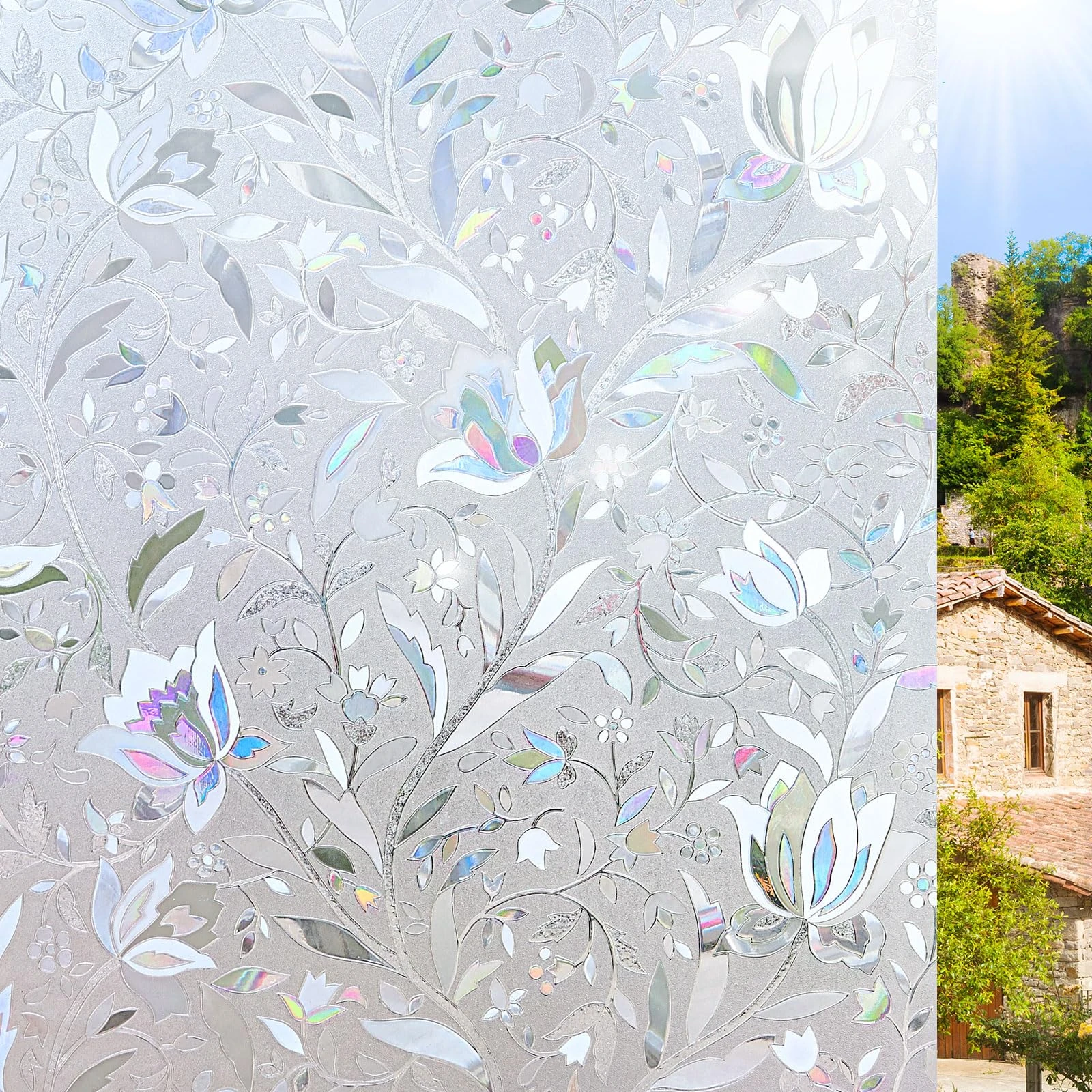 KROMAPOLIS Window Film Privacy, Thermal Window Vinyl Glass Covering Privacy Film for Glass Windows Frosted Stickers Tulip - 90x400cm