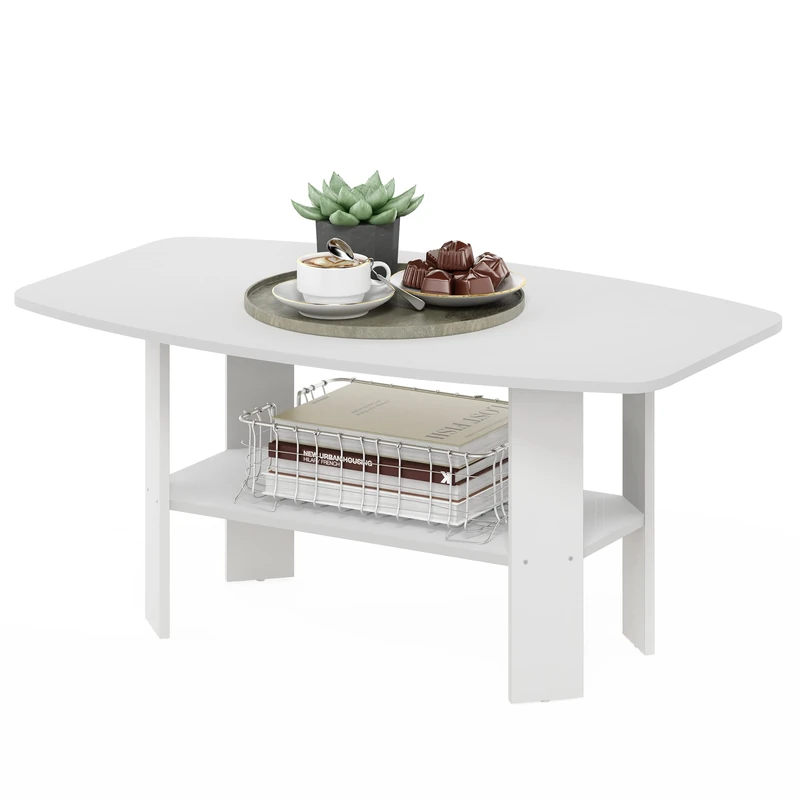 Furinno SIMPLE DESIGN Coffee Table, Small Coffee Table wih Open Shelf, Side Table, for Living Room, Home Office, White