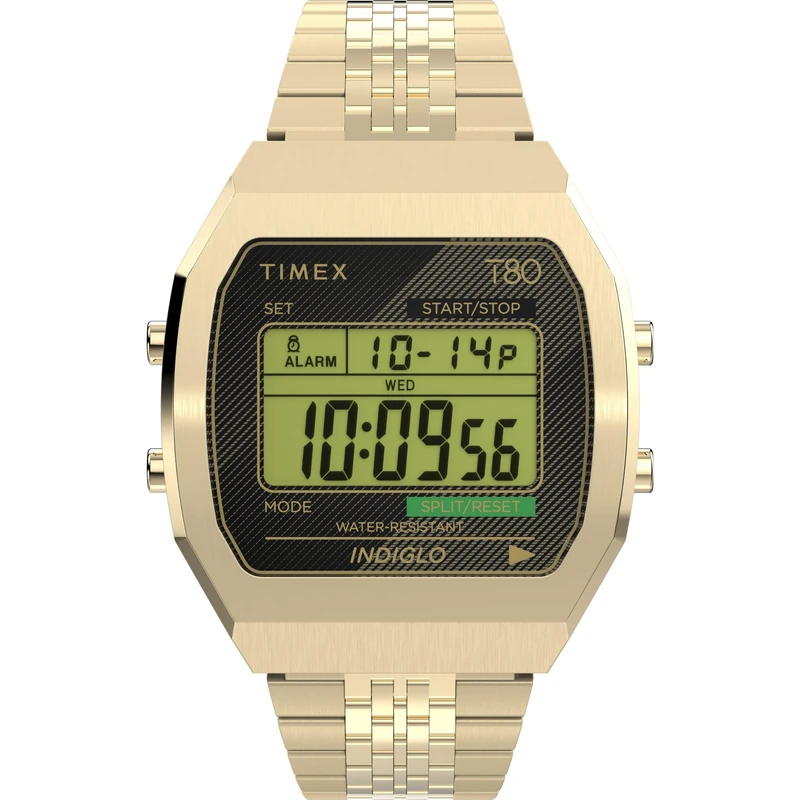Timex Unisex T80 36 mm Watch - Gold-Tone Stainless Steel Band Digital Dial Gold-Tone Case TW2V74300