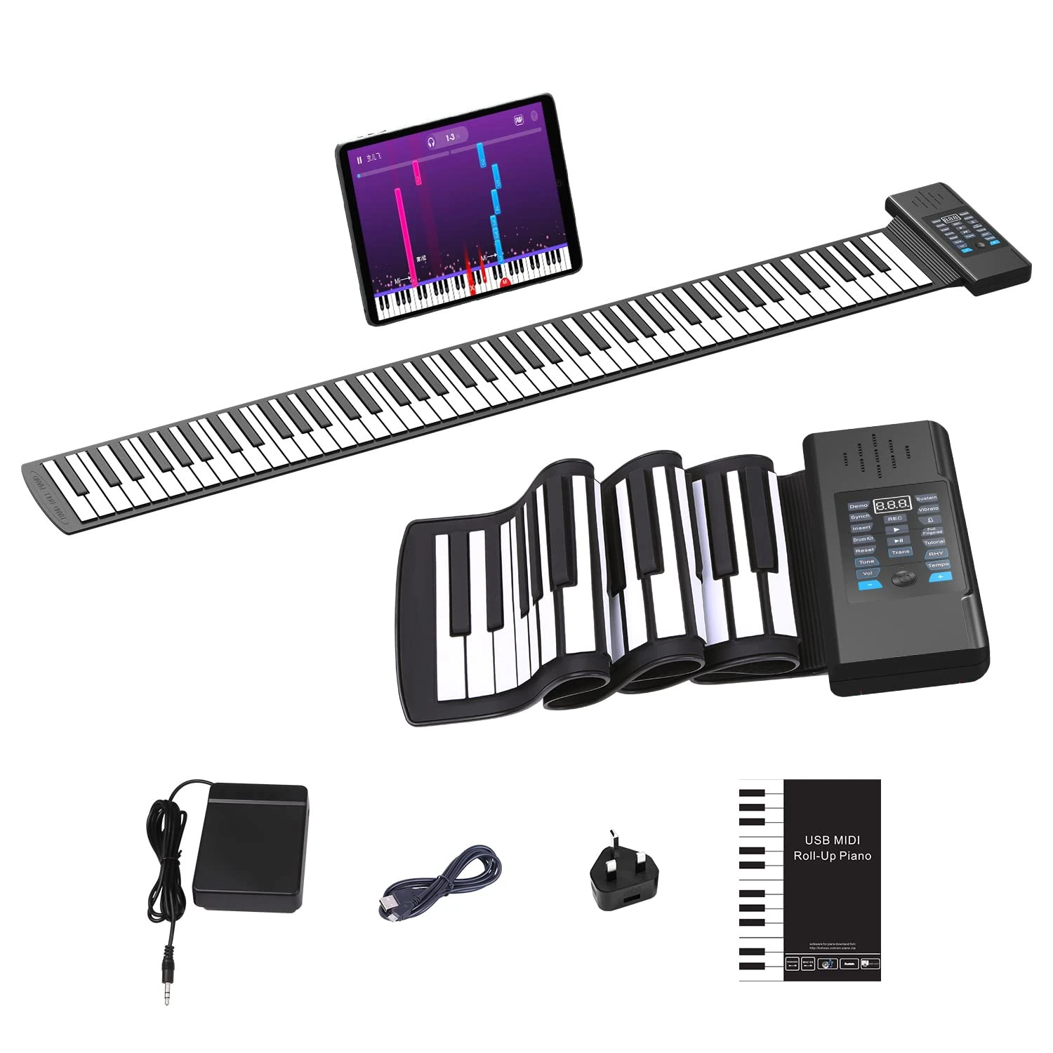 OYAYO 88 Keys Roll Up Piano, Upgraded Portable Rechargeable Piano, Mp3 Headphone,USB Input, MIDI Out,128 Rhythms, As the Best Gift for Holiday