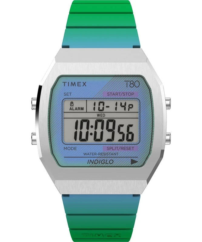 Timex Unisex T80 36 mm Watch - Blue Resin Strap Digital Dial Stainless Steel Case TW2V74500