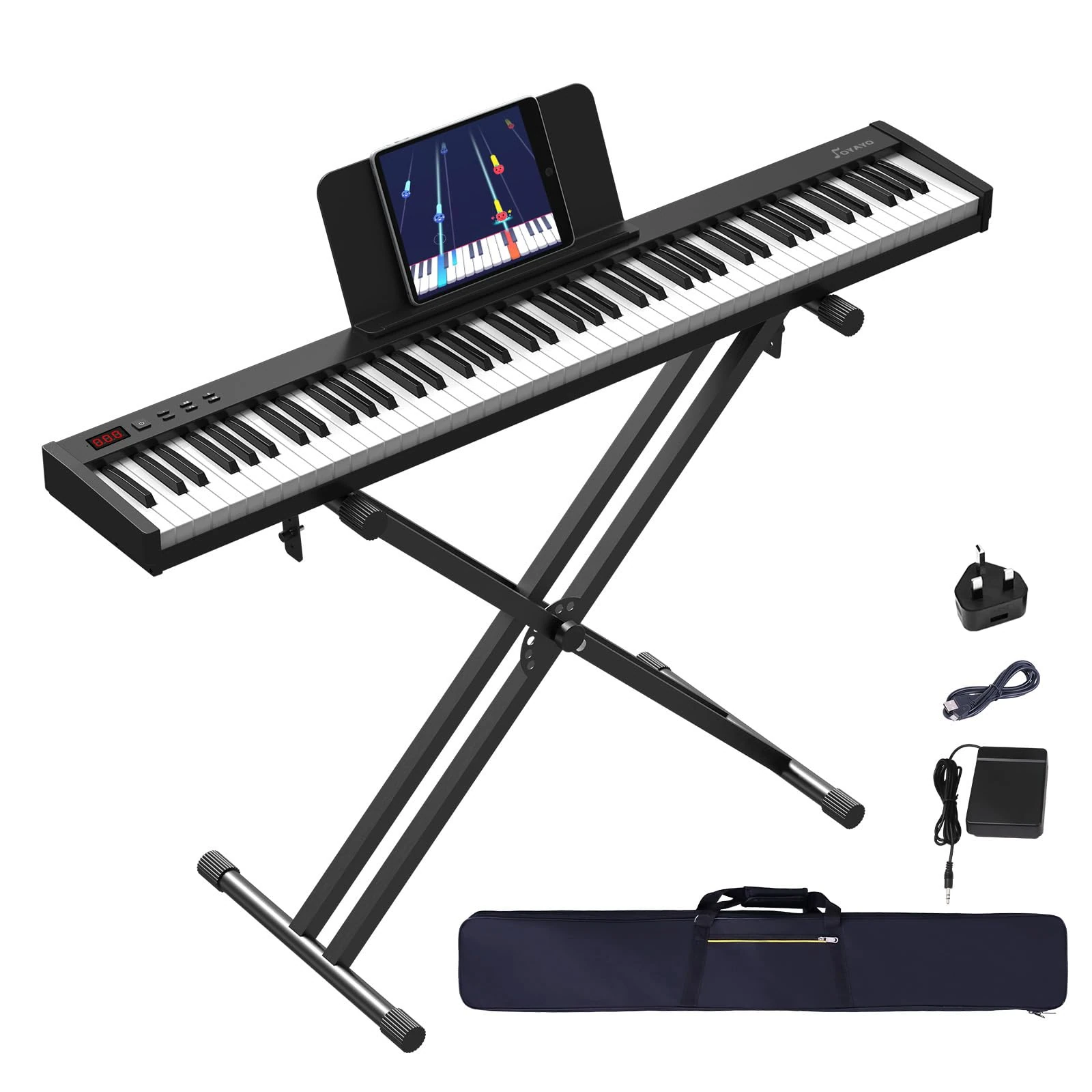 OYAYO 88 Key Digital Piano Full Size Semi-Weighted Keys, Complete Bundle Includes Double X Stand, Travel Bag, Touch Sensitivity Portable Keyboard for Beginners and Musicians on the Road