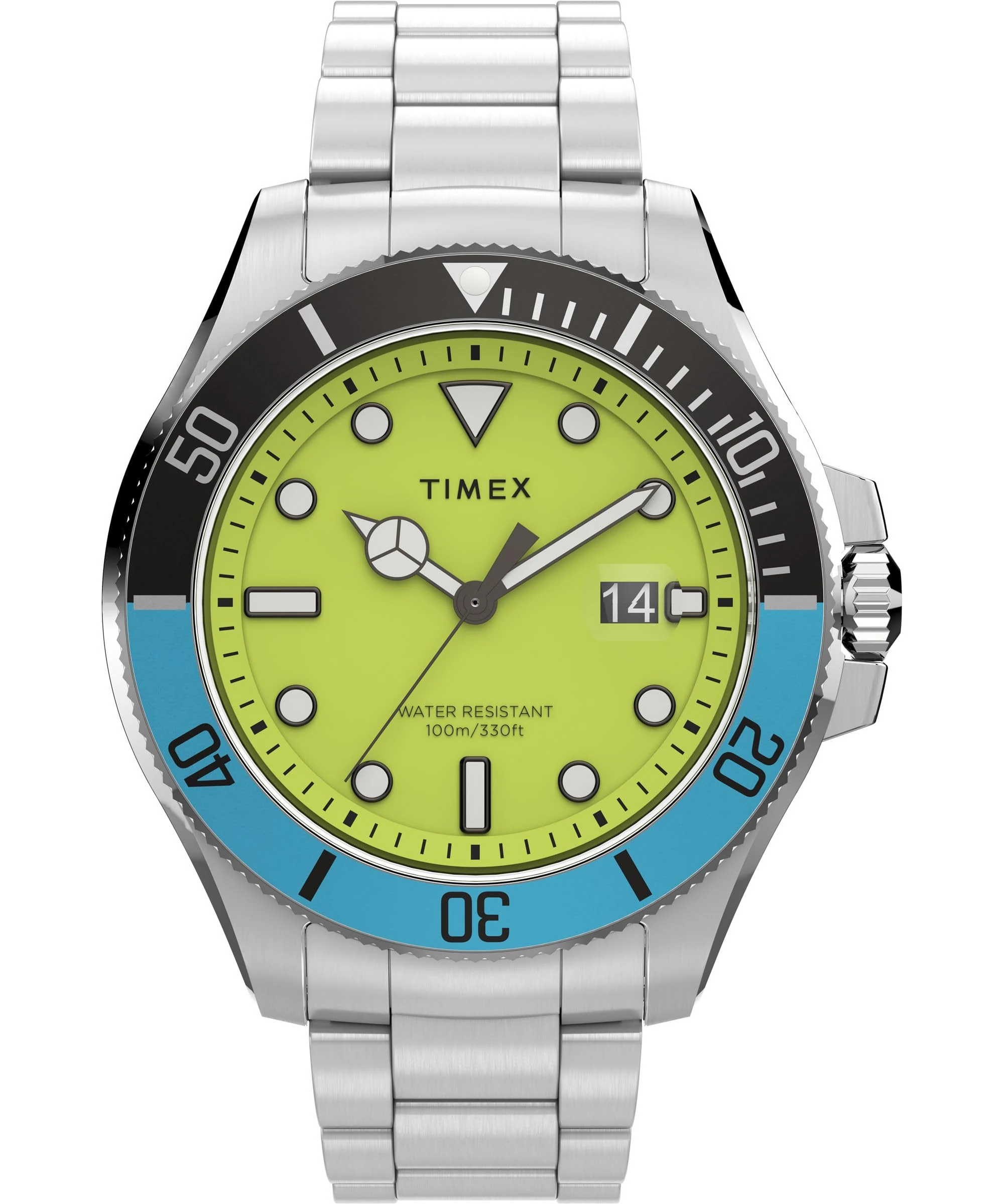 Timex Men's Trend 43 mm Watch - Stainless Steel Stainless Steel Bracelet Green Dial Silver-Tone Case TW2V65300