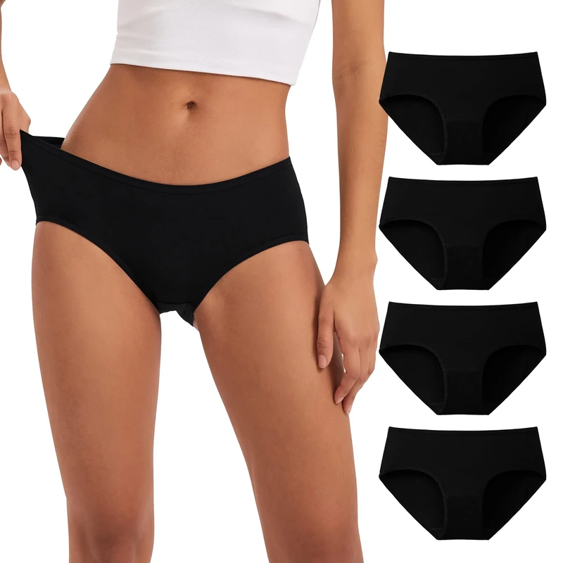 INNERSY Black Knickers for Women Cotton Underwear Ladies Midi Briefs Comfy Panties Pack of 4 (XXL, 4 Black)