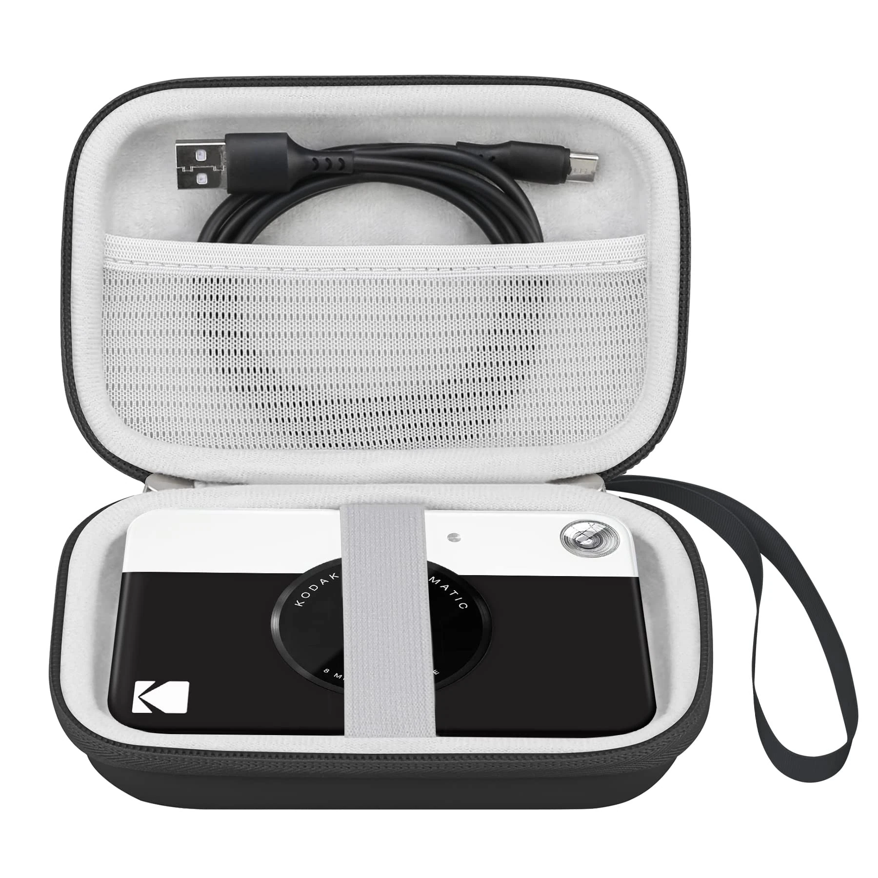 Elonbo Camera Carrying Case for Kodak Printomatic Digital Instant Print Camera, Portable Bluetooth Photo Printer Storage Holder Bag, Mesh Bag Fits Zink Photo Paper, MicroSD Card, USB Cable, Black
