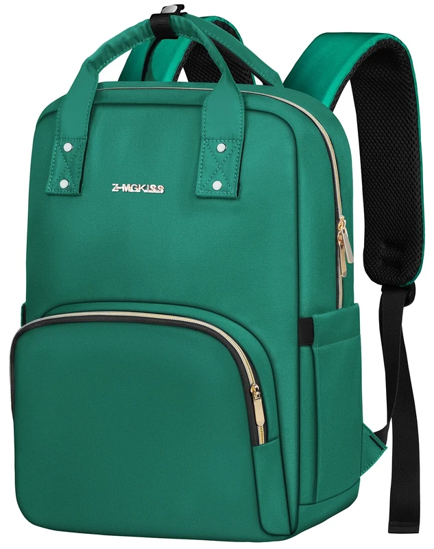 Z-MGKISS Laptop Casual Daypack for Women, Lightweight Backpack Women, Rucksack Bag 15.6 Inch, Stylish Work Rucksack for Travel Business College Ladies Teacher Nurse, Dark Green