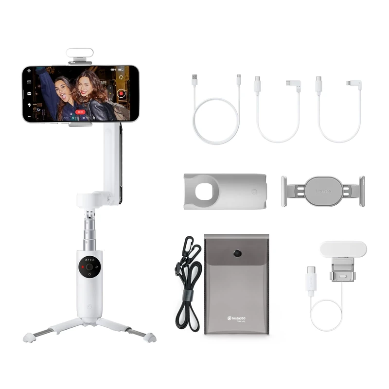 Insta360 Flow Creator Kit - AI Tracking Smartphone Stabilizer, Phone Gimbal, 3-Axis Stabilization, Built-In Selfie Stick & Tripod, Portable & Foldable, Pro Lighting, YouTube TikTok Video, Summit White