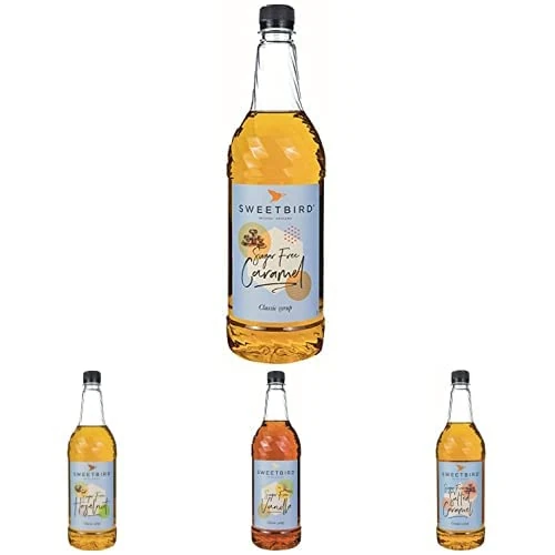 Sweetbird Sugar Free Syrups | 4 Flavours | 1 Litre Bottles - Caramel, Hazelnut, Vanilla, Salted Caramel