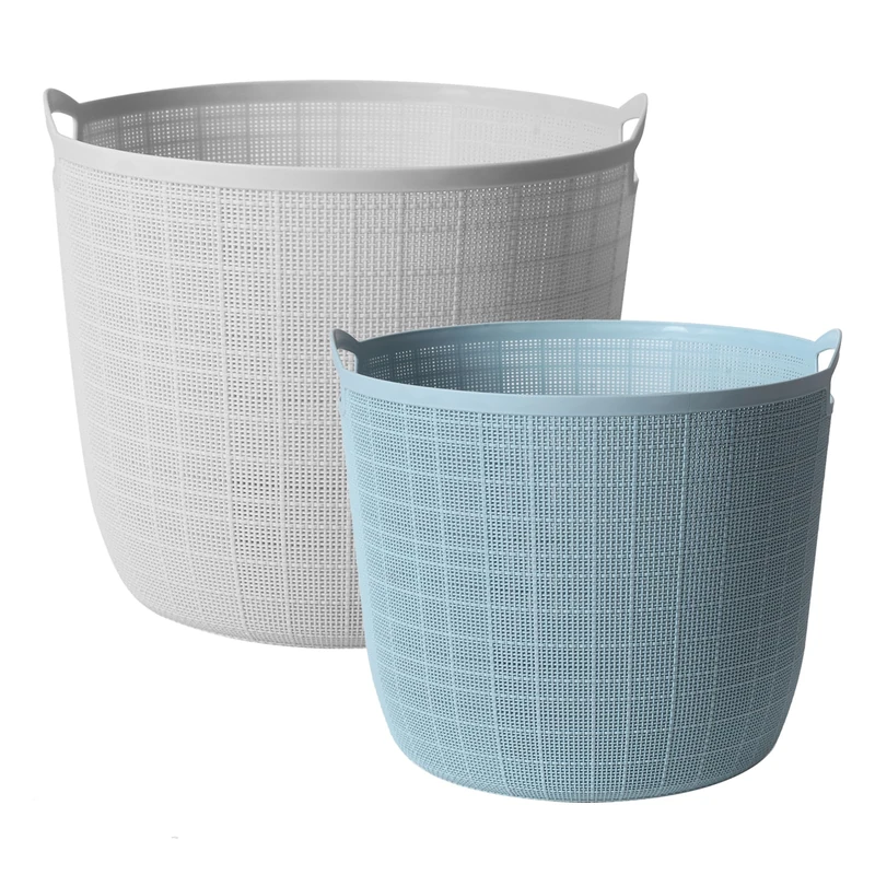 Laundry Basket,Set of 2 Washing Basket Plastic Laundry Bins Hamper Basket with Easy Carry Handles Home Organization for Laundry Room, Bedroom, Bathroom
