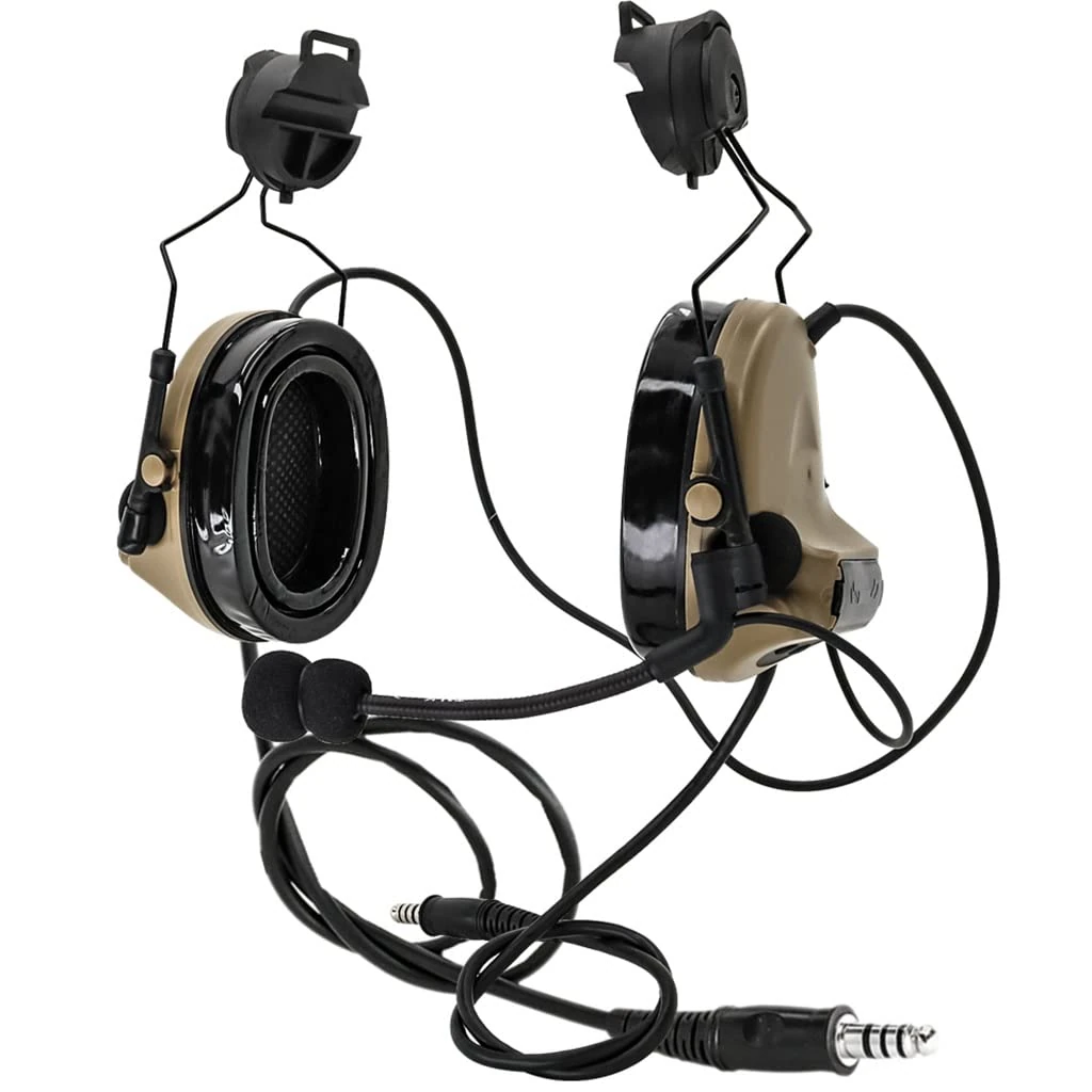 TS TAC-SKY Tactical Helmet ARC Track Adapter Stand Version Dual Communication C 3 Hearing Protection Walkie Talkie Headphones for CS outdoor tactical paintball games (Color : DE)