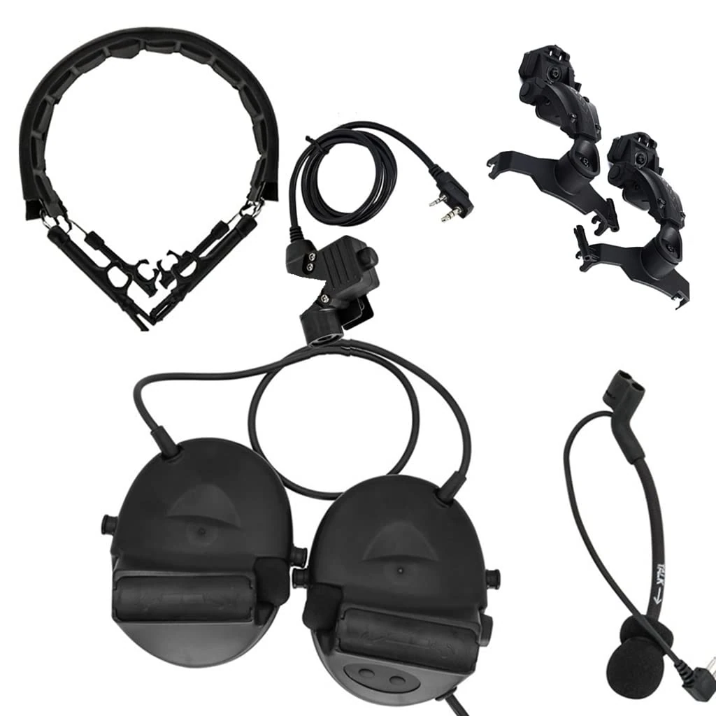 TS TAC-SKY CS outdoor tactical paintball games C II helmet ARC rail mount version and PTT adapter, compatible with UV5R, UV82 walkie-talkies (Color : BK)
