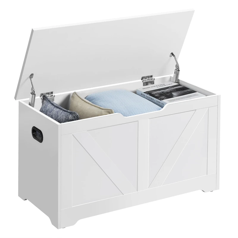 VASAGLE Storage Chest, Storage Bench, Blanket Box with 2 Safety Hinges, Shoe Storage Bench, Farmhouse Style, 40 x 80 x 46 cm, for Hallway, Bedroom, Living Room, Cloud White LSB062T14