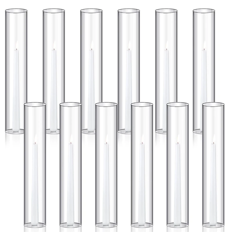 Treela 6-Piece Bottomless Glass Cylinder Candle Holder Set - Clear, Tall, Chimney Tube Cover for Pillar Taper Candle