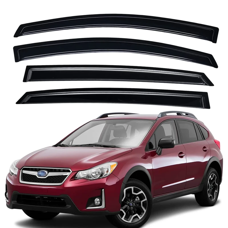 Lightronic WV82709 Outside Mount Side Window Visor Deflector Vent Rain Guard, Dark Smoke Auto Shade, 4-Pieces Set, for Subaru 2013-2015 XV CrossTrek, 2016-2017 CrossTrek, 2012-2016 Impreza Hatchback