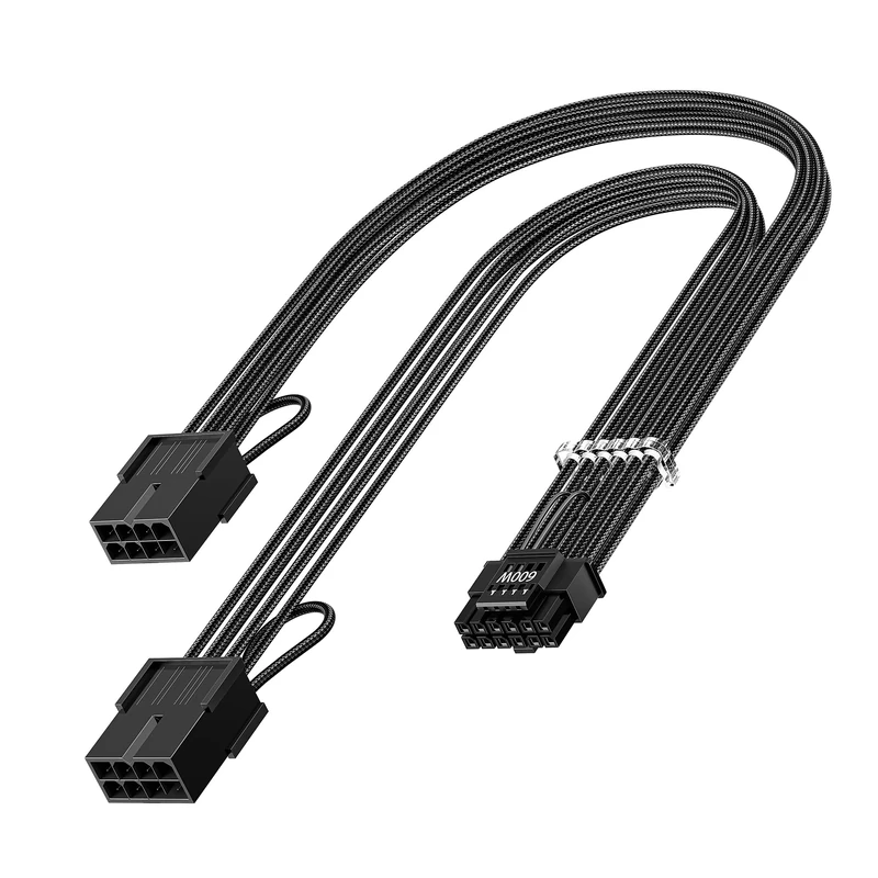 Fasgear PCI-e 5.0 12VHPWR(12v-2x6) Extension Cable 30cm/1ft,16(12+4) Pin Male to PCIE 2x8(6+2) Pin Female Sleeved Extender Cord 16AWG,for GeForce RTX 3090ti/4070/4080/4090/5070ti,with 4 Combs(Black)
