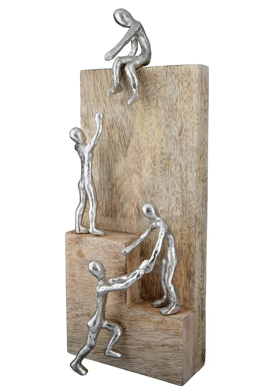 GILDE Decorative Figure Sculpture Helping Hand - Aluminium Mango Wood - Decorative Living Room - Gift Christmas Birthday Gift - Colours: Natural Silver - Height 39 cm