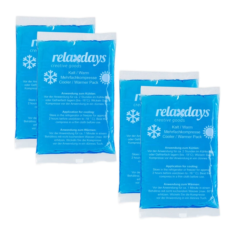 Relaxdays Pads, Set of 4, Cold-Warm, 9 x 15 cm, First Aid, Reusable Gel Cooling Compresses, Blue, 1x9x15 cm - Image 1