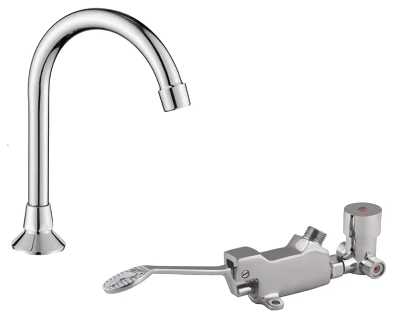 Kit tap Pedal Cold/hot Water with Vertical spout and Flexible Hose 1 m - Image 1